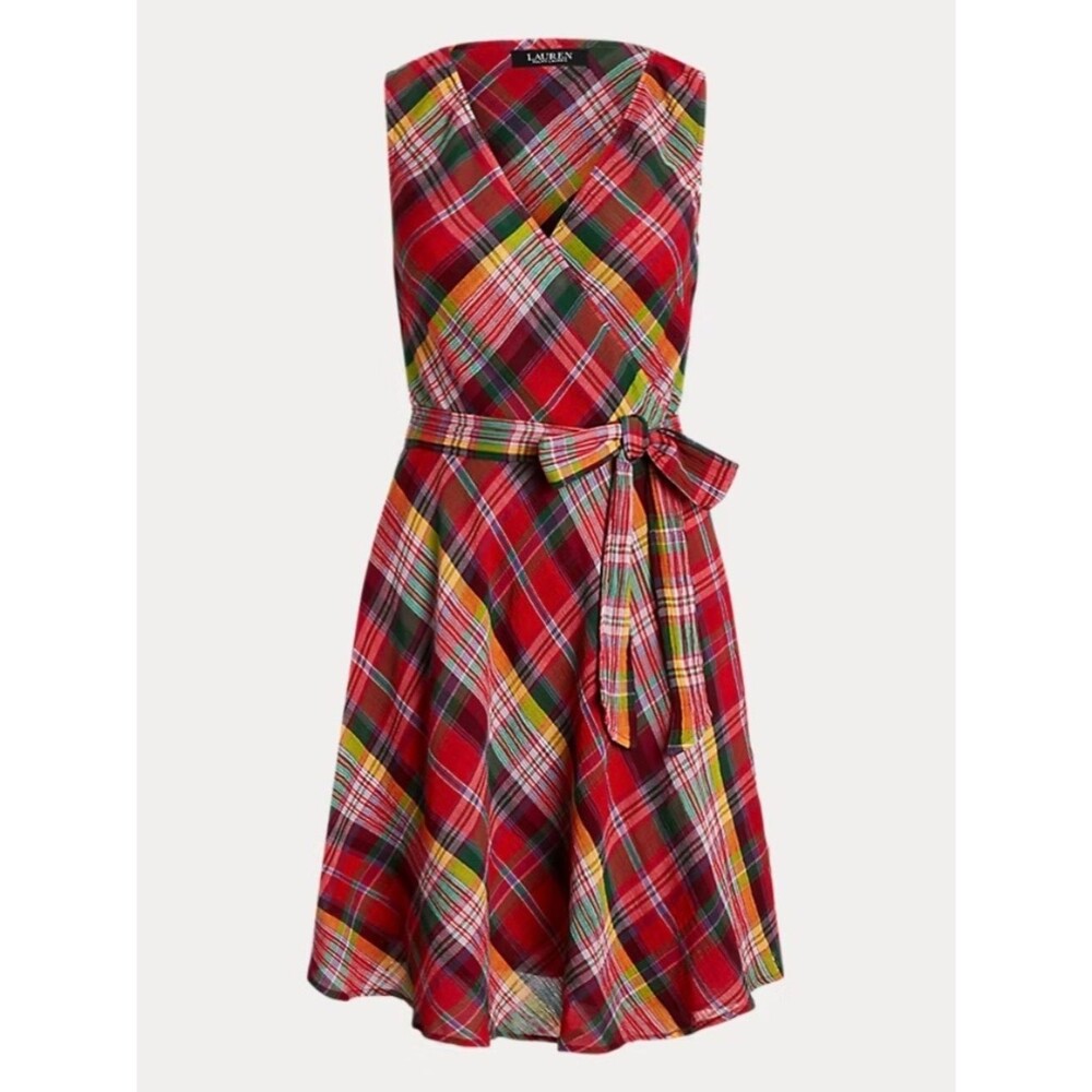 Ralph Lauren Black Label Plaid Crinkle Cotton Sleeveless Dress | Size 00